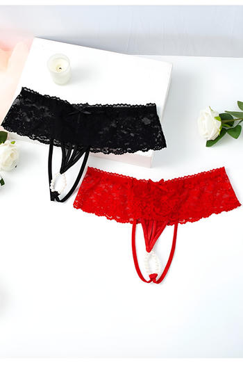 two pcs/set sexy slight stretch lace pearl open crotch thong