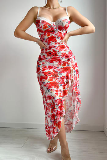 sexy slight stretch mesh floral printing underwire low-cut bow nightgown