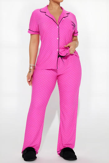 casual slight stretch polka dot print embroidery letter pants set loungewear