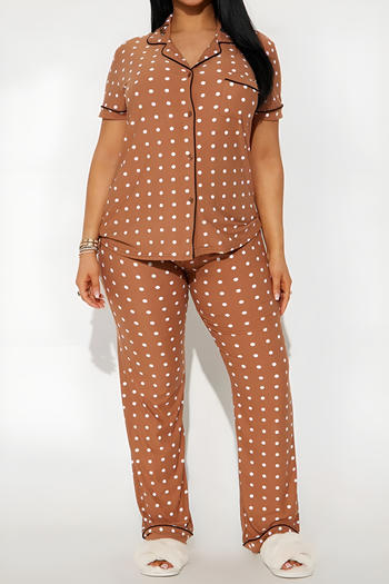 casual slight stretch polka dot print embroidery letter pants set loungewear #1