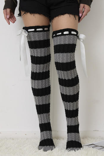 one pc stylish new stripe pattern lace-up decor thigh socks