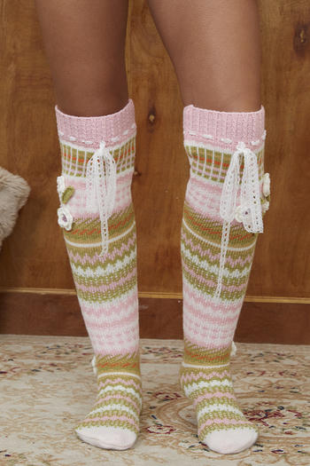 one pair new stylish ribbed knit flower decor warm thigh socks