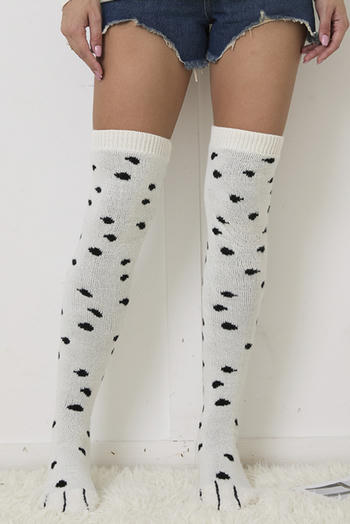 one pair new stylish winter ribbed knit dot pattern thigh socks