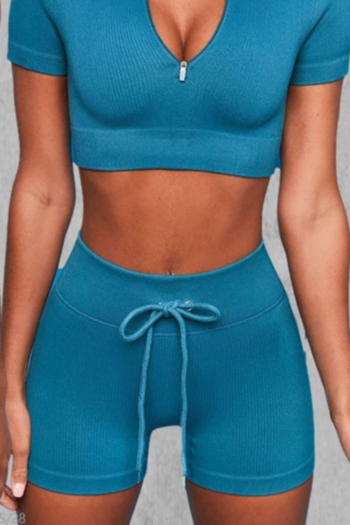 new solid color stretch tie-waist sports yoga tight shorts
