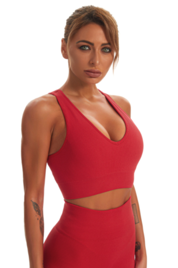 new solid color ribbed fabric padded stretch low-cut yoga fitness vest