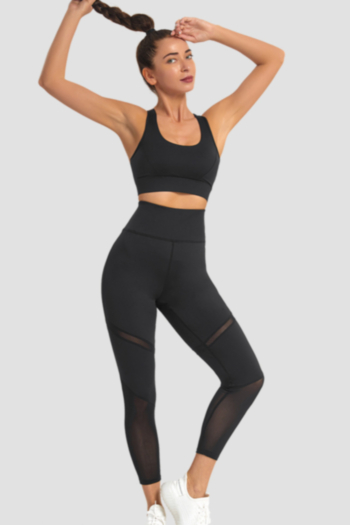 m-4xl solid color plus-size stitching mesh high-waisted yoga sports and fitness quick-drying pants