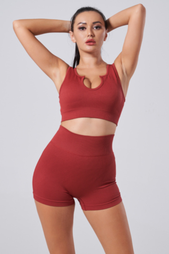 new six colors ribbed padded stretch low-cut high waist yoga fitness two-piece set