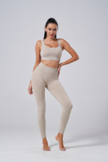 new solid color padded stretch vest with high waist leggings sports yoga fitness two-piece set