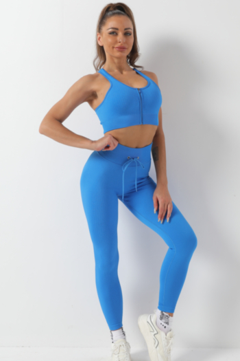 pure color stretch padded zip-up vest with tie-waist leggings yoga fitness two-piece set