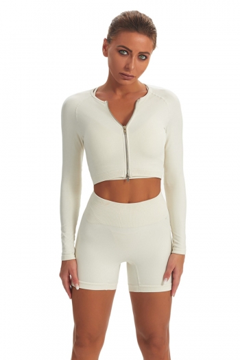 Autumn stretch zip-up yoga top with shorts fitness sports two-piece set