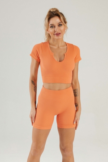Solid color stretch low-cut T-shirt with shorts sports yoga two-piece set