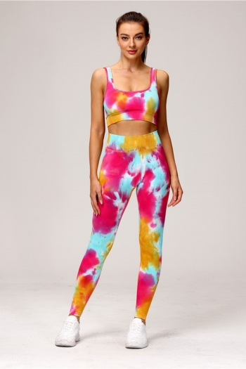 Multicolor tie-dye padded vest with leggings yoga fitness seamless two-piece set 1#
