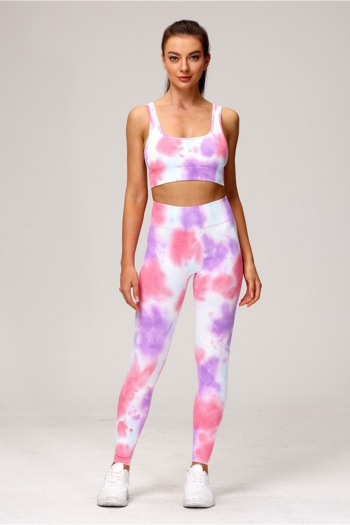 Multicolor tie-dye padded vest with leggings yoga fitness seamless two-piece set 3#