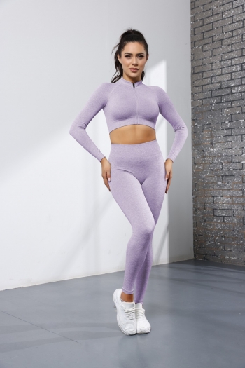 Autumn new three colors stretch zip-up seamless yoga fitness two-piece set