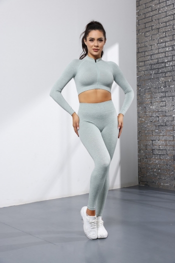 Autumn new solid color stretch zip-up seamless yoga fitness two-piece set