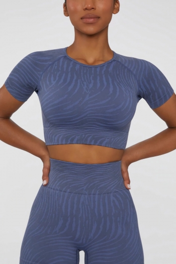 summer new three colors irregular stripe printing stretch short-sleeve seamless yoga fitness sports top
