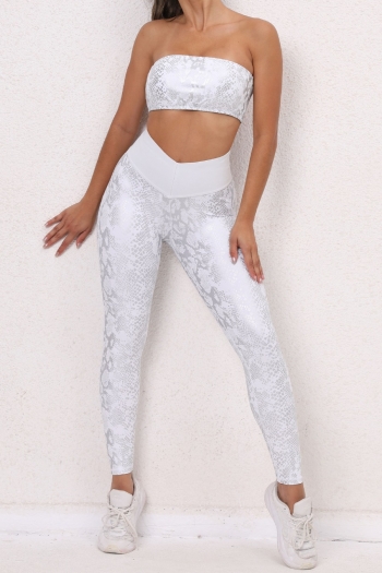 summer & autumn new two colors snake holographic stitching stretch padded tube top yoga fitness sports pants sets