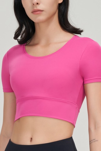 summer new 6 colors high stretch removable padding short sleeve crew neck slim stylish simple fitness sports crop top