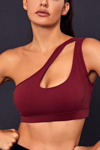 high stretch one shoulder removable padding hollow quick dry shockproof bra