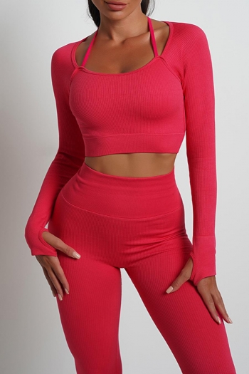 sports slight stretch 7 colors long sleeve padded square neck crop top