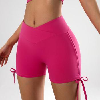 sports high stretch slim drawstring lace-up yoga shorts