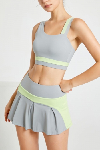 sports color-block high stretch non removable padding yoga lined skirt set