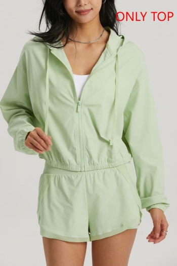 sports stretch hooded drawstring uv protection zip-up yoga top(size run small)