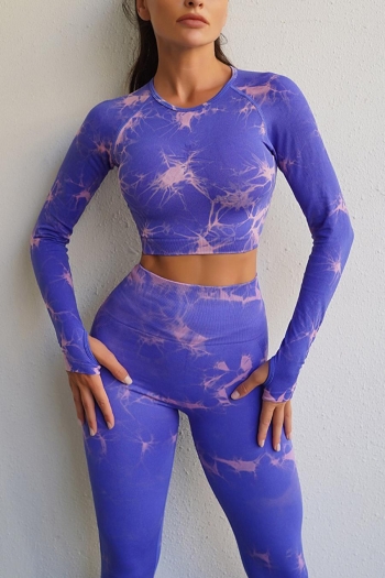 sports yoga slight stretch tie dye long sleeve crop top(only top)