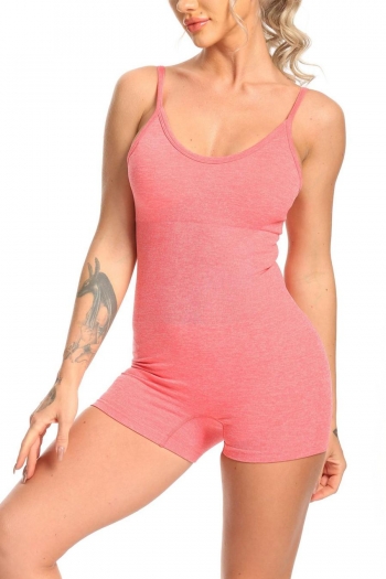 sports yoga slight stretch solid color padded backless sling fitness playsuit