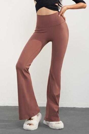 sports slight stretch solid color hip lift high waist yoga flared pants