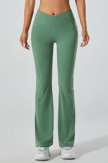 sports slight stretch solid color pocket butt lift yoga flared pants