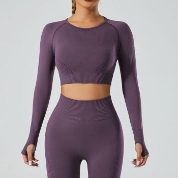 sports slight stretch solid tight breathable long sleeves thumb hole yoga top
