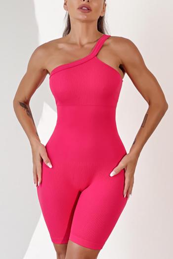 sports high stretch solid one-shoulder padded breathable tight yoga playsuit