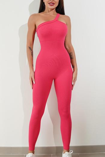 sports high stretch solid one-shoulder padded breathable tight yoga jumpsuit