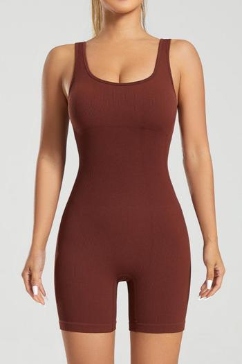 sports high stretch solid color tight hip lift with padded yoga playsuit