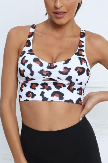 sports slight stretch leopard printing hollow removable padded yoga bra