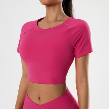 sports slight stretch pure color short sleeves yoga top