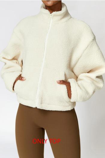 sports non-stretch teddy fleece pockets warm yoga jacket(size run small)