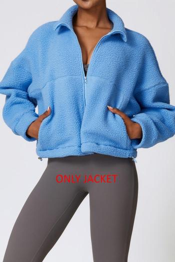 sports non-stretch berber fleece pockets zip up warm jacket(size run small)
