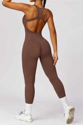 sports slight stretch hollow backless removable padded jumpsuits(size run small)