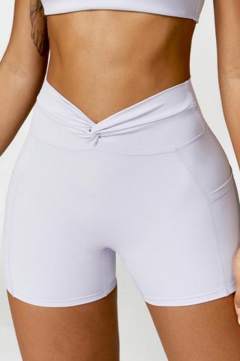 sports slight stretch kink pockets hip lift solid yoga shorts(size run small)