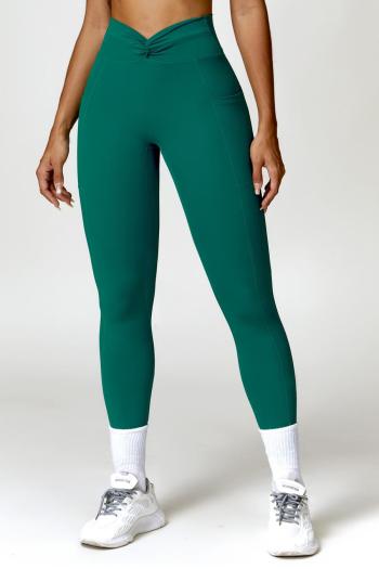 sports slight stretch kink pockets hip lift solid yoga pants(size run small)