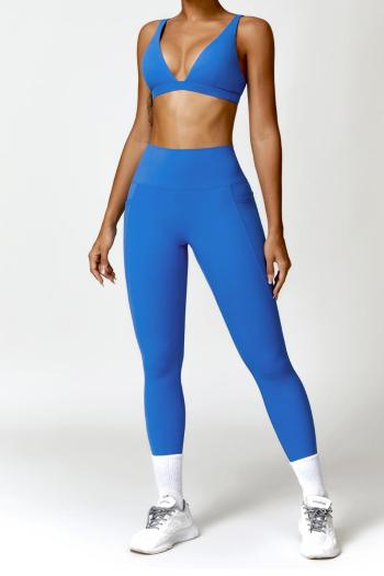 sports slight stretch padded v-neck sling pocket yoga pants sets(size run small)