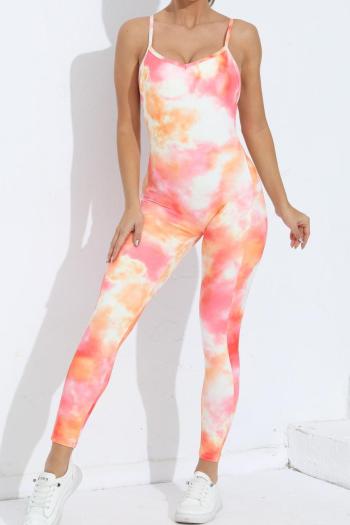 sports high stretch tie-dye printed padded beautiful back tight yoga jumpsuit