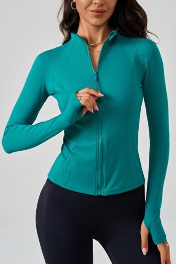 sports high stretch solid color slim thumb hole fitness yoga top