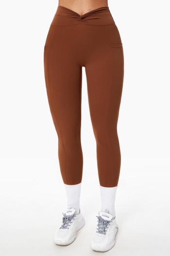 sports high stretch solid color tight kink pocket high waist hip lift yoga pants