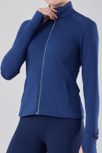 athletic high stretch solid zip-up long-sleeved quick-drying running yoga top
