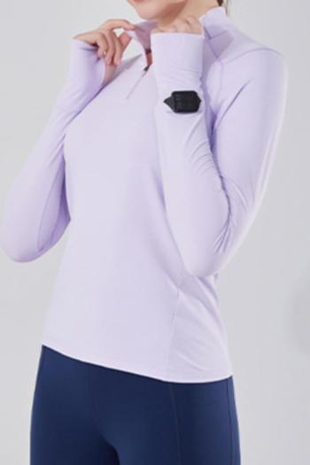 athletic stretch pure color zip up thumb hole yoga top