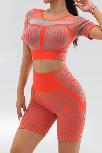 athletic high stretch striped printed tight crop top yoga shorts set