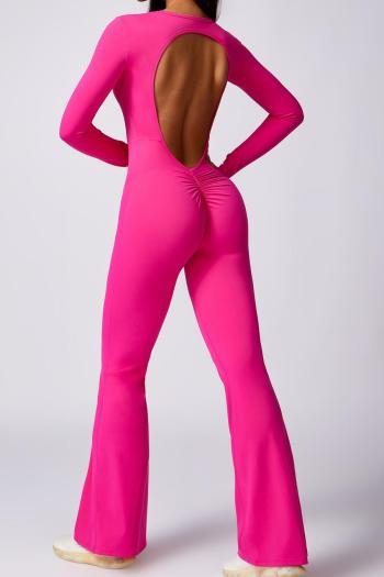 sports high stretch solid color hollow backless slim yoga jumpsuit